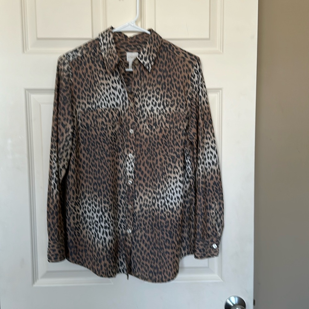 Chico’s size 1/small button up leopard print top.